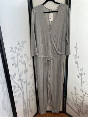 Heather Gray Wrap-Front Jumpsuit with Drawstring Waist